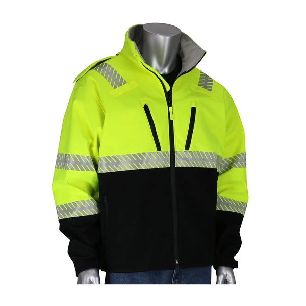 PIP 333-1550 ANSI Class 3 Ripstop Softshell Black Bottom Jacket Hi-Vis Yellow - L