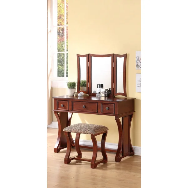 Poundex Black Vanity Set with Stool