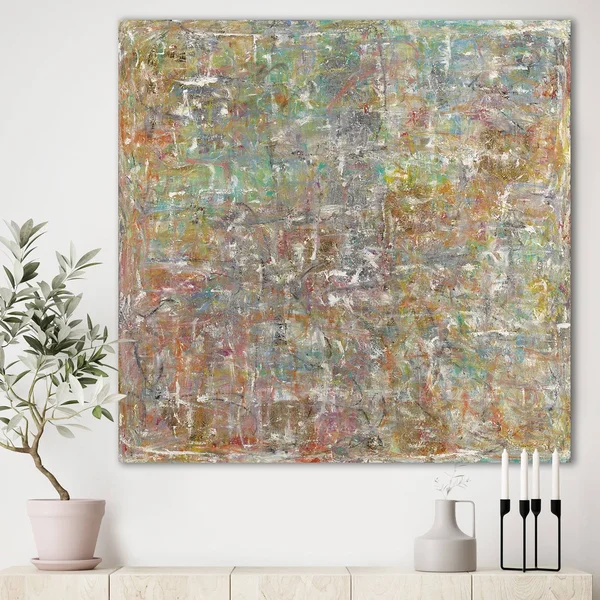 Designart &Red and Turquoise Texture II& Modern & Contemporary Gallery-Wrapped Canvas - 36 in. Wide x 36 in. High