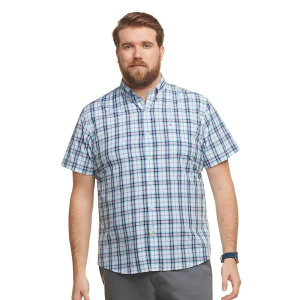 Izod Big and Tall Mens Short Sleeve Button-Down Shirt, Large Tall, Blue