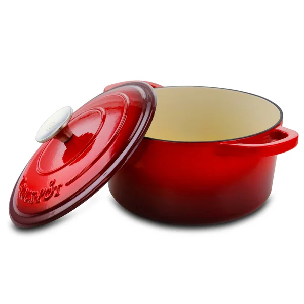 Crock-pot Artisan 3 Quart Enameled Cast Iron Casserole with Lid in Gradient Red