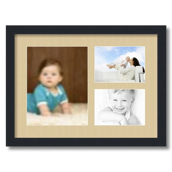 Collage Picture Frame, Satin Black Frame with 3 openings for 5x7 Photos with Green Whisper Mat. D3926GI480, ArtToFrames