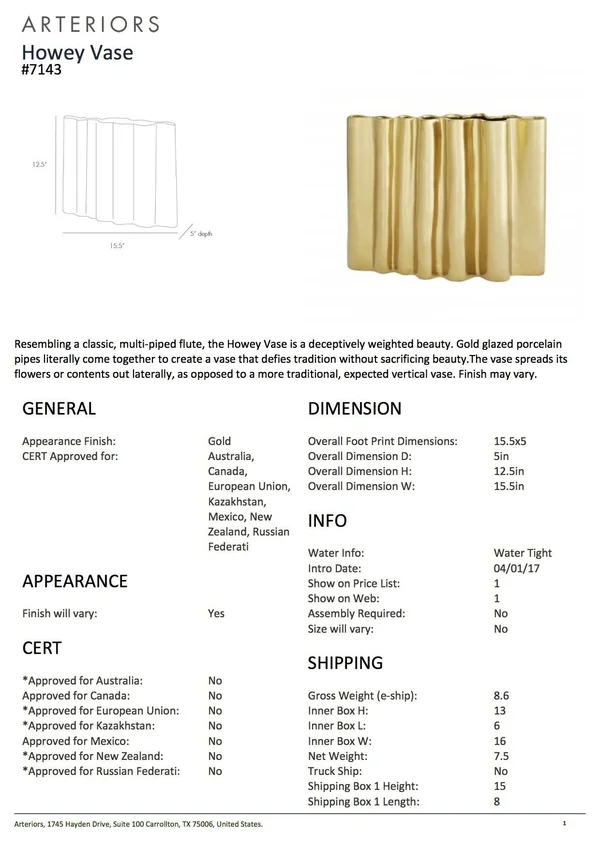 Arteriors 7143 Howie Vase