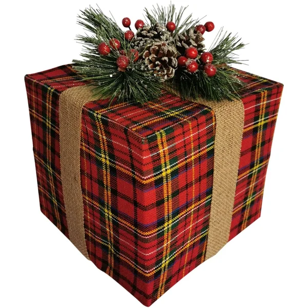 Fraser Hill Farm Tartan Christmas 5-Piece Decorating Kit: Frosted Wreath, Lightly Frosted Tree, Pre-Lit Lantern, Sleigh, and Gif