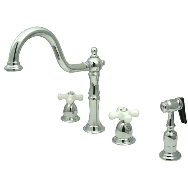 Kingston Brass Heritage 2-Handle Standard Kitchen Faucet with Side Sprayer in Polished Chrome
