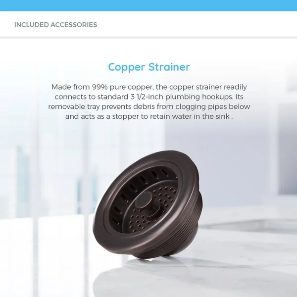 Mr Direct 901 Offset Double Bowl Copper Sink Ensemble Strainers