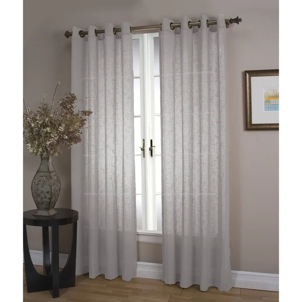 Single Sheer Linen Window Curtain Panel with Grommets, Gray