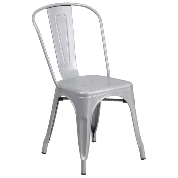 Round Silver Metal Indoor-Outdoor Table Set with 2 Cafe Chairs