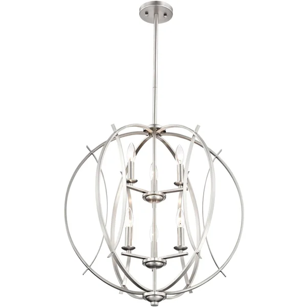 Brushed Nickel Spherical 24x22 Wide 6-Light Pendant Chandelier