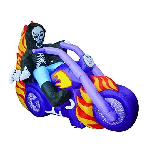 GOOSH Outdoor Halloween Decorations Blow Up Yard Outdoor Decorations Grim Reaper on Motorcycle 6ft Long Halloween Inflatables Cl