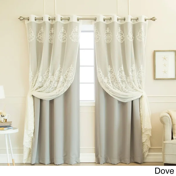 Aurora Home Mix & Match Agatha Sheer and Blackout 4 Piece Curtain Set Dove Grey 84 Inches - Gray