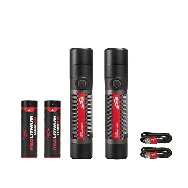Milwaukee 800 Lumens LED USB Rechargeable HP Fixed Focus Flashlight (2-Pack) - Black