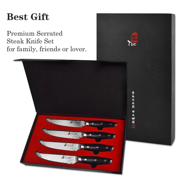 Highly Recommend 4-Pcs Serrated Steak Knife Set-Black Hawk-S - Tuo Cutlery