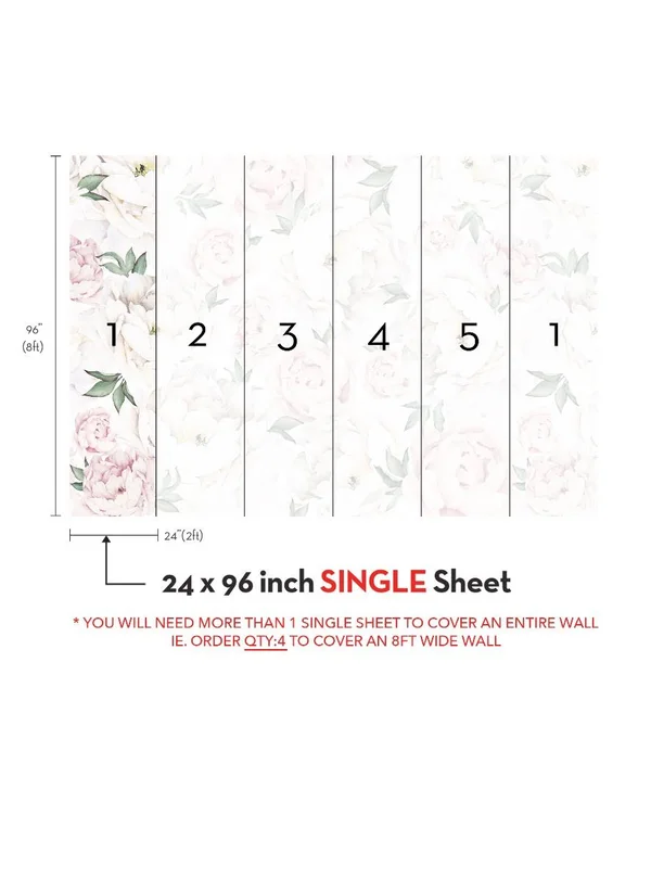 Peony Flower Mural Wall Art Peel and Stick Wallpaper, Pink