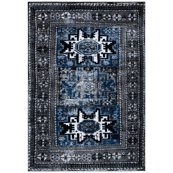Safavieh Vintage Hamadan Rug Collection VTH213M - Light Blue - Black - 6&-7x22 x 9&