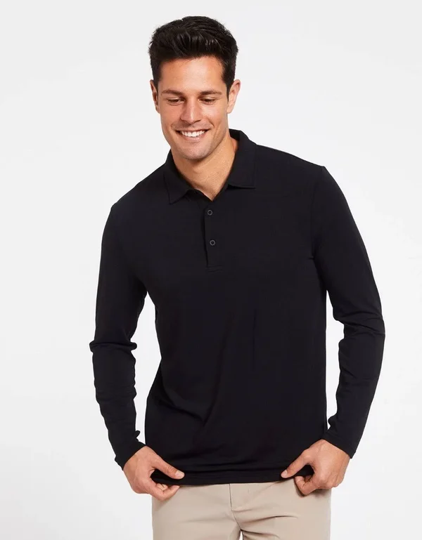 Solbari UPF 50+ Men's Sun Protection Long Sleeve Polo Fitness Shirt - UV Protection - Sun Protective
