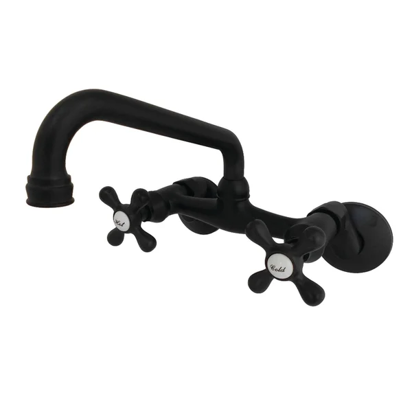 Traditional Two Handle Wall Mount Kitchen Faucet - Brushed Brass