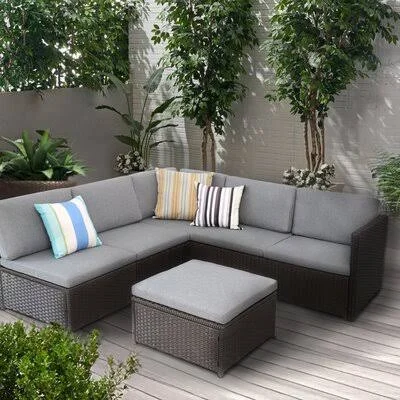 Crus 4 Piece Rattan Sectional Seating Group with Cushions Latitude Run Frame Color/Cushion Color: Chocolate Frame/Dark Gray Cush