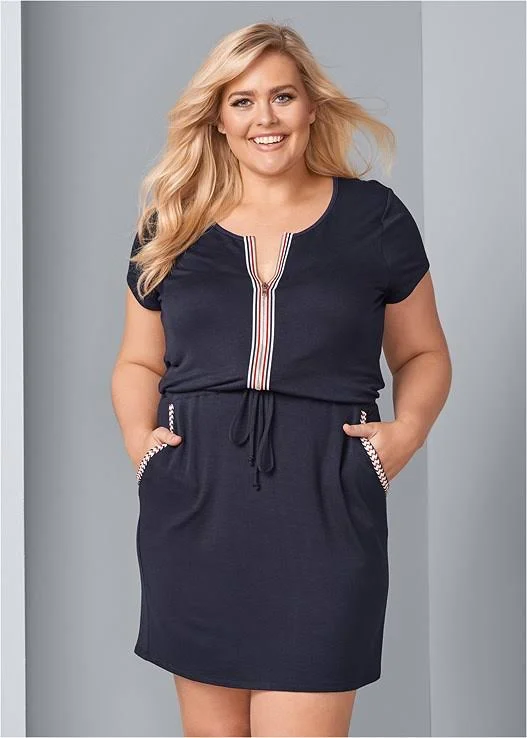 Women's Zip Front Lounge Dress Loungewear - Blue - Size L by Venus