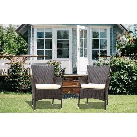 Promotion Clearance 2pcs Patio Rattan Armchair Seat with Removable Cushions - Brown