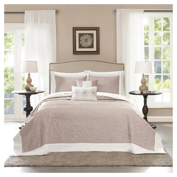 Madison Park Ashbury 5 Piece Reversible Bedspread Set - Khaki, Queen