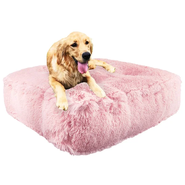 Bessie and Barnie Bubble Gum Luxury Shag Extra Plush Faux Fur Rectangle Pet/Dog Bed, Size: Medium - 32 inch x 26 inch