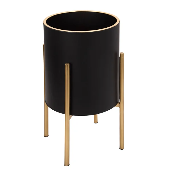 Sagebrook Home Set of 2 Planter on Metal Stand - BLACK/GLD