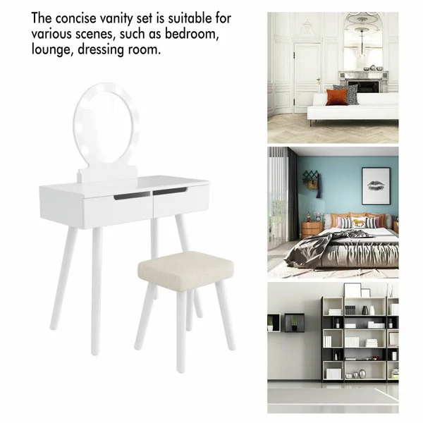 Jaxpety Modern Dressing Table Set w/3 LED-Colored Mirror