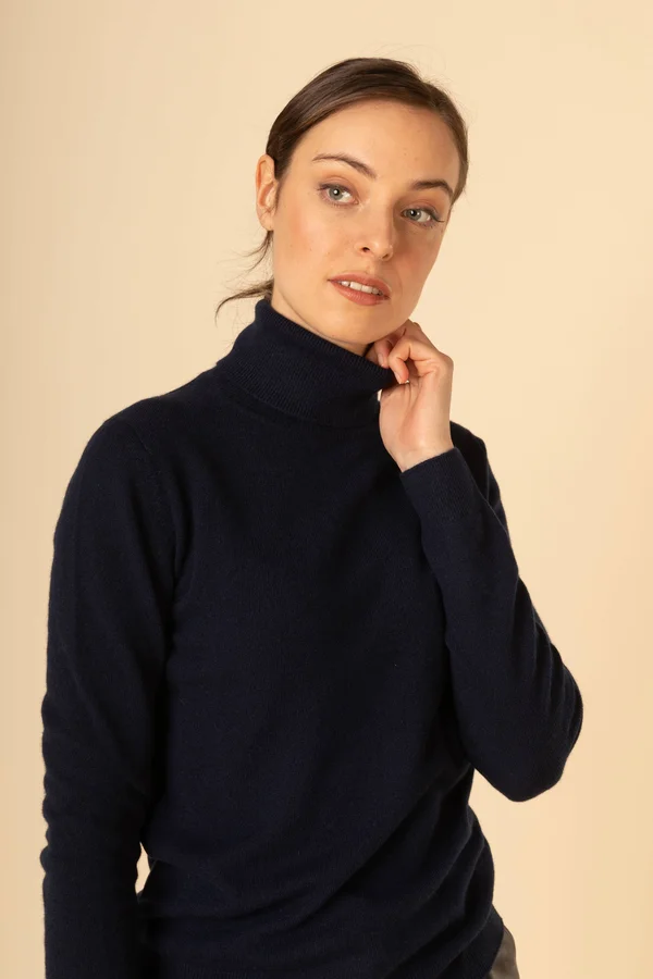 Women's Cashmere Classic Turtleneck Blue - Gobi Cashmere, XL, Navy, WK05-1479