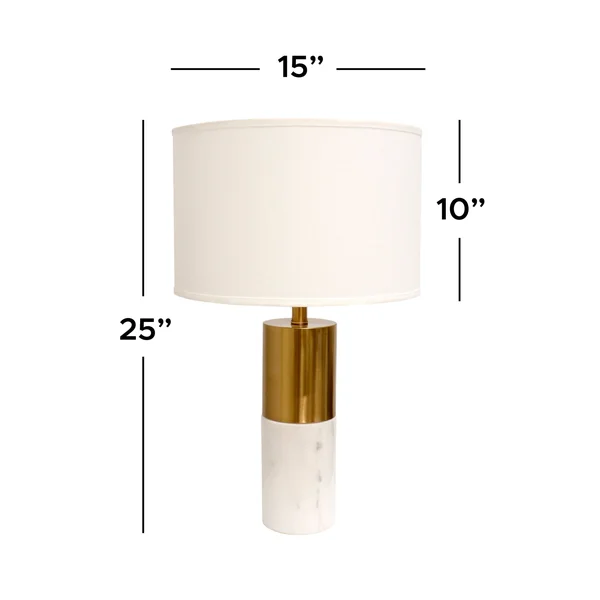Pasargad Home PMT-29011 25 in. Modern Marble & Metal Pillar Rhoda Table Lamp with Light E27 Bulb White & Gold