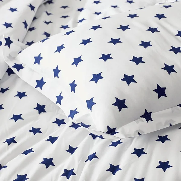 The Company Store Company Kids Stars 3-Piece Blue Organic Cotton Percale Full Duvet Cover Set