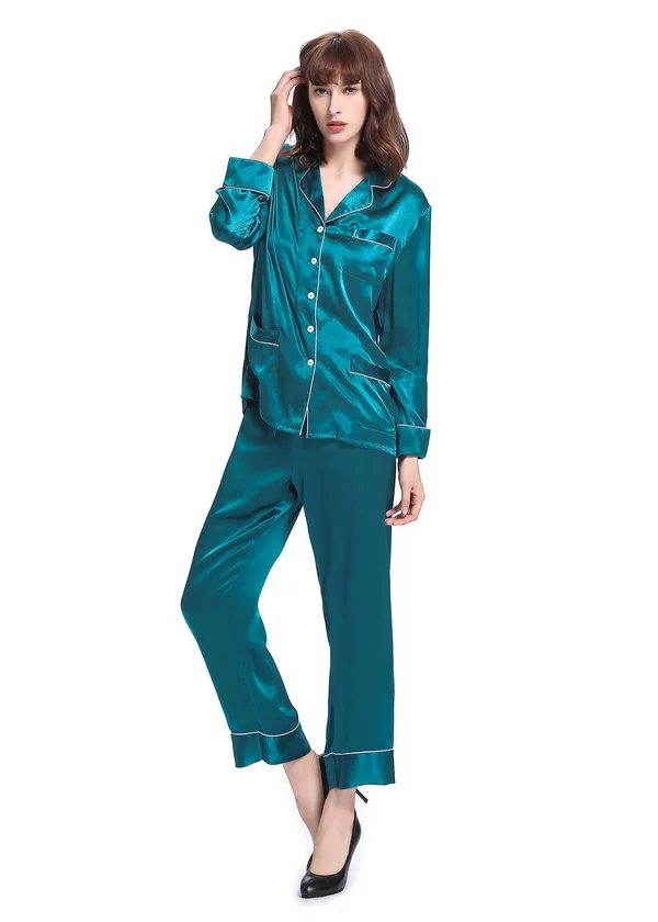 LILYSILK Pure Silk Pajamas Dark Teal S Coolu0026Delicate