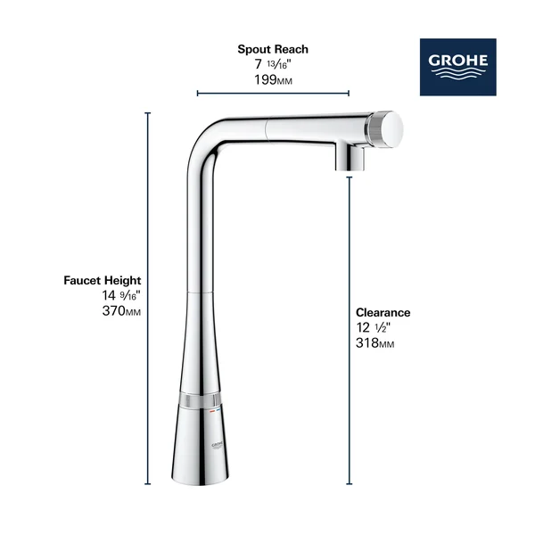 Grohe 31559002 Ladylux SmartControl Pull-Out Dual Spray Kitchen Faucet - Starlight Chrome