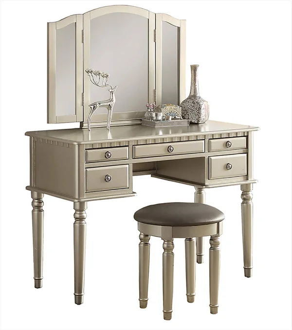 Bobkona F4079 St. Croix Collection Vanity Set with Stool - Silver