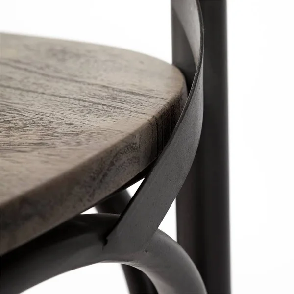 Maklaine 30x22 Seat Height Brown Wood Seat Black Metal Base Stool