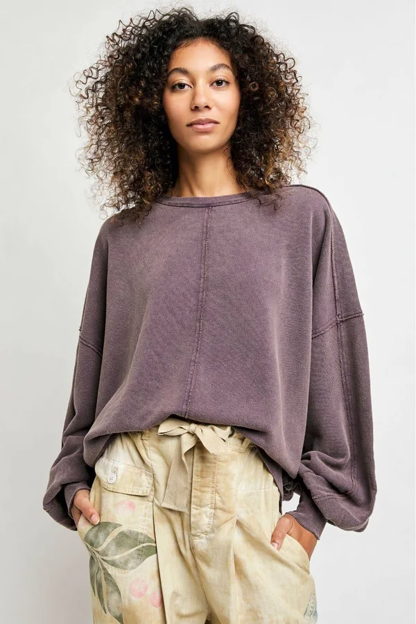 Free People Easy Does It Washed Pullover - Purple Large, Women's