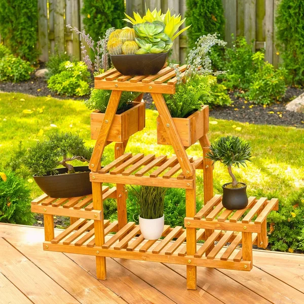 Leisure Season 4-Tier Plant Stand with Pot Holders - Brown