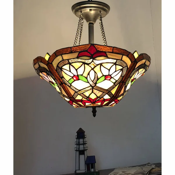 Gracewood Hollow Choi Tiffany-style 2-Light Antique Bronze Semi-Flush Mount 30612233