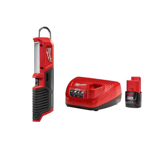Milwaukee M12 12-Volt Lithium-Ion Cordless 220 Lumens LED Stick Light with (1) 2.0 Ah Battery and Charger, Red