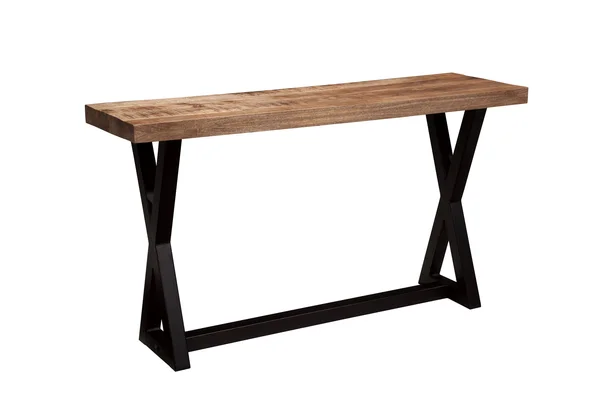 Wooden Top Sofa Table with x Frame Metal Base - Light Brown and Black
