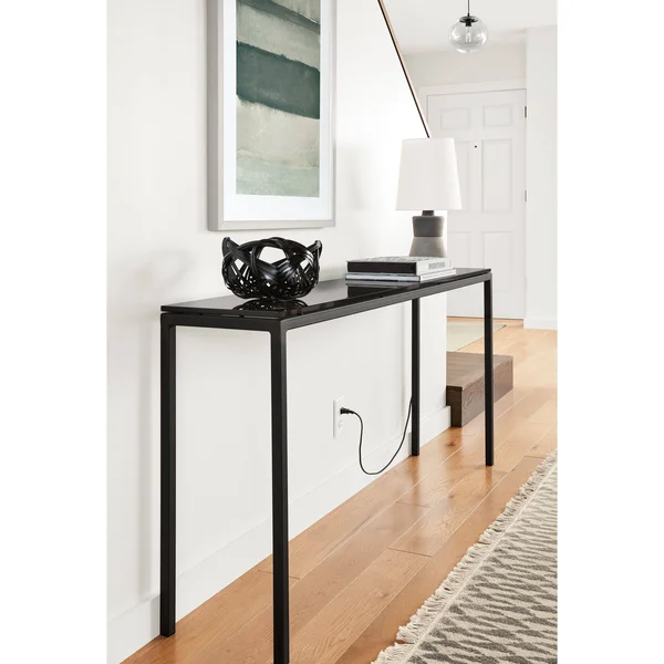 Room & Board - Modern Parsons 54W 18d 29h Console Table w/ 1.5x22 Leg, Clear Tempered Glass Top w/ Natural Steel Base