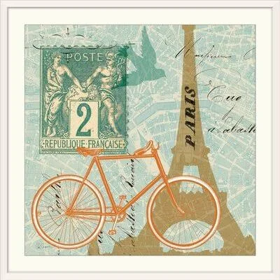 &Postcard from Paris Collage& by Sue Schlabach Graphic Art Print Great Big Canvas Format: White Frame - Size: 32x22 H x 32x22 W x