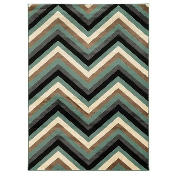 Allora 5&3x22 x 7& Power Loom Polypropylene Chevron Rug in Turquoise and Gray - A-5145-557720