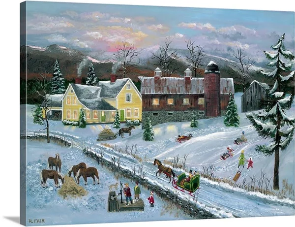 Farm at Dusk, Canvas Wall Art, 40x30, Great Big Canvas