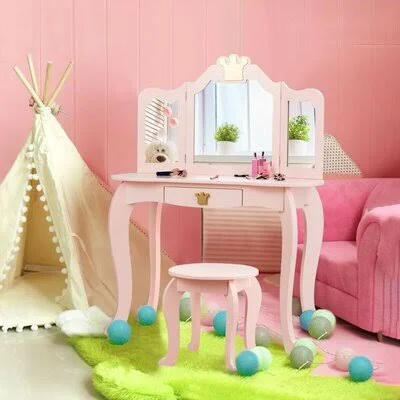Lindiwe Kids Vanity Set with Mirror Harriet Bee Color: Pink