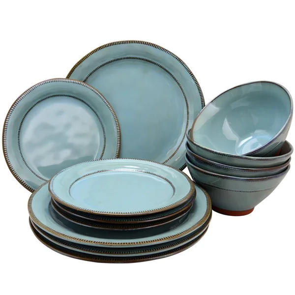 Gibson Elite Terranea 12-Piece Country/Cottage Teal Terra Cotta Dinnerware Set (Service for 6), Blue