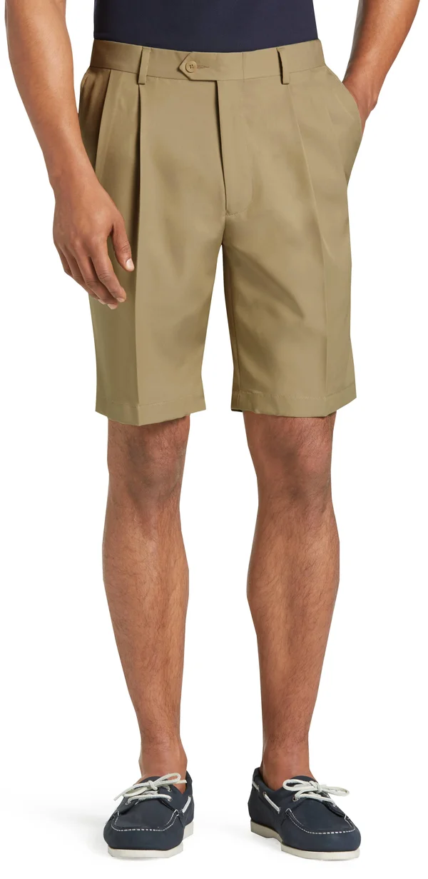 JoS. A. Bank Men's Traveler Performance Pleat Front Traditional Fit Comfort Waist Shorts - British Tan, 39 Regular