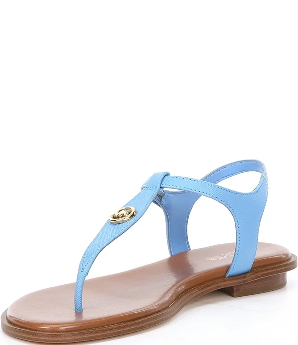 Michael Kors Mallory Leather T-Strap Sandal - Blue - Flat Sandals