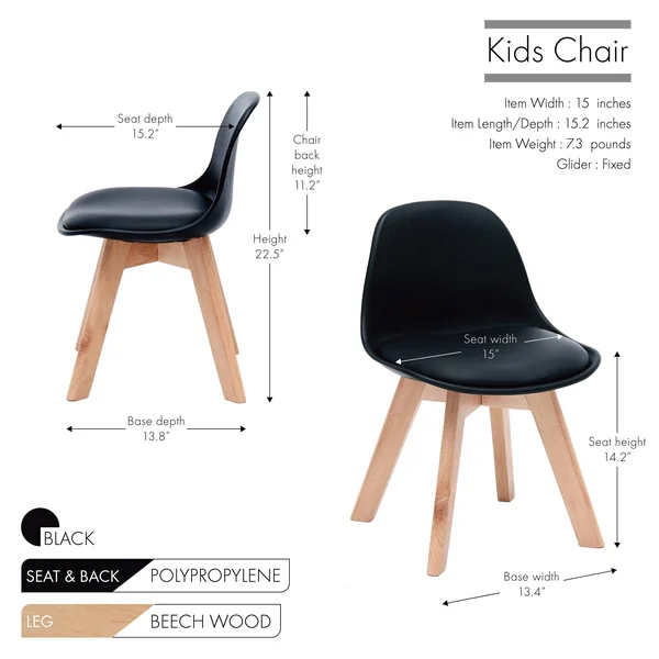 Porthos Home Brynn Kids Chair - Plastic Shell with Seat CUSHION, Beech Wood Legs - Orange
