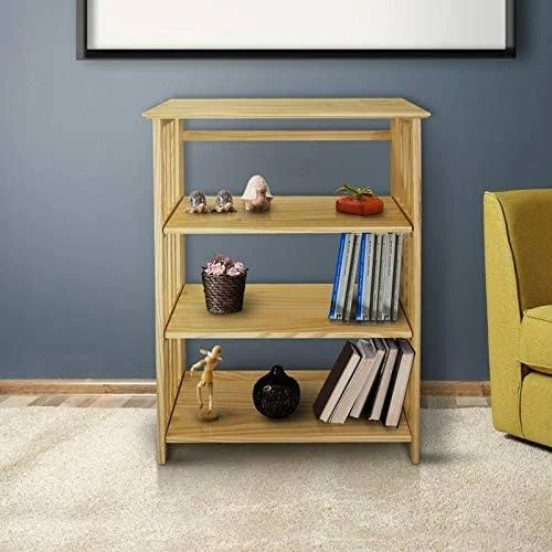 Unknown1 4 Shelf Folding Bookcase 26x22 Wide Natural Yellow Mid Century Modern Pine Wood Finish Foldable Stackable